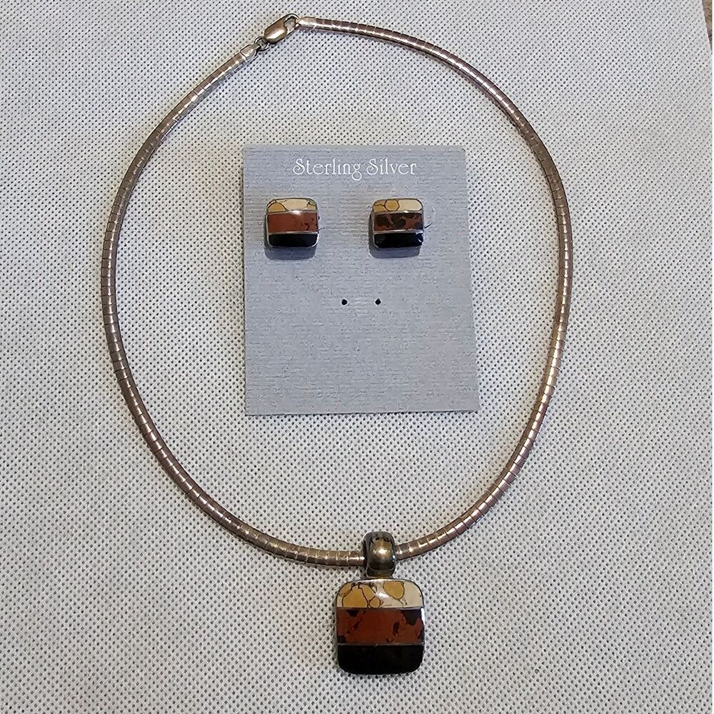 Mexican Sterling Silver 18in 4mm Omega Necklace & Earrings Set - ATI 925 Taxco